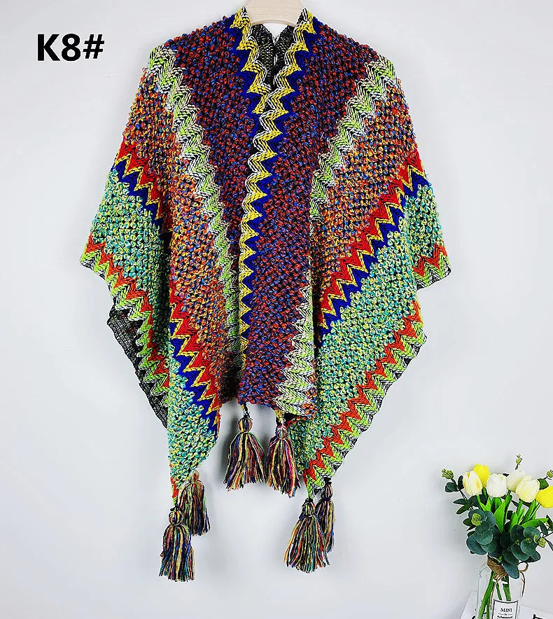 High Quality Women's Adult Colorful Cape Blanket Shawls Ruana Oversized Knitted Wave Cardigans Cloak Cape