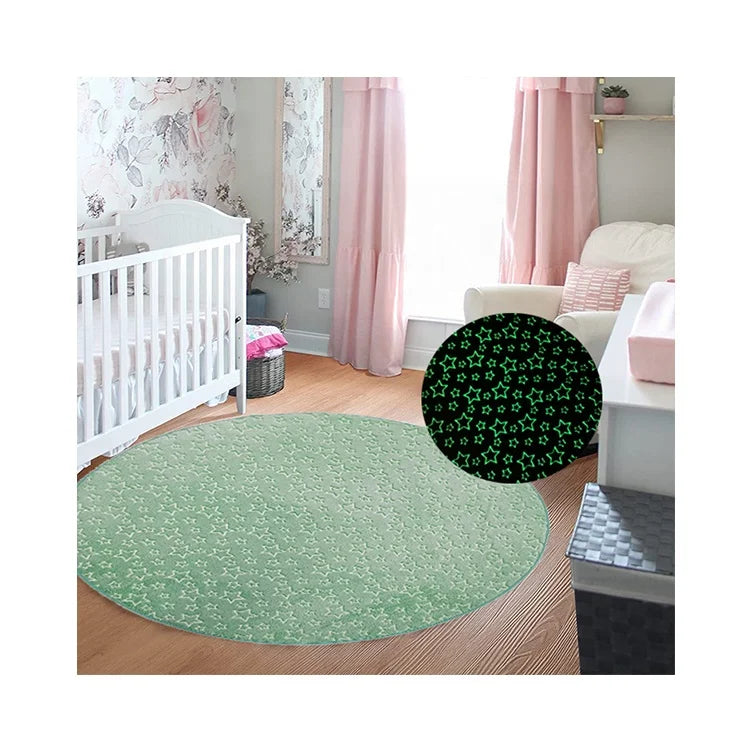 Modern Glow in the Dark Mats Area Floor Rugs Green Star Pattern Soft Decorative Luminous Carpet Kids Play Mat