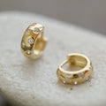 CAOSHI Customable Trendy Bright Round Cubic Zirconia Small Circle Earrings for Engagement Bride Gold Plated Hoop Earrings Women