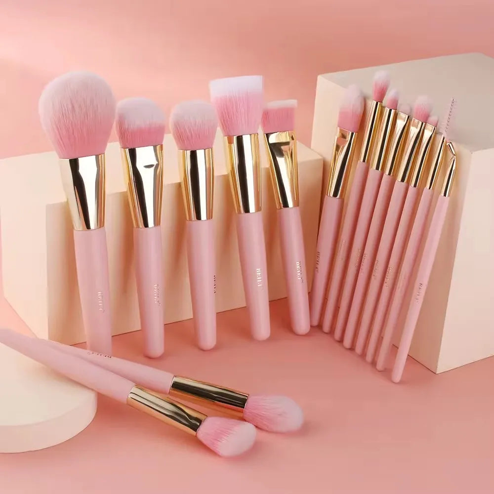 BEILI Hight Quality 15pcs Synthetic Hair Best Makeup Brushes Set with Custom Packaging Box pink Makeup Brush
