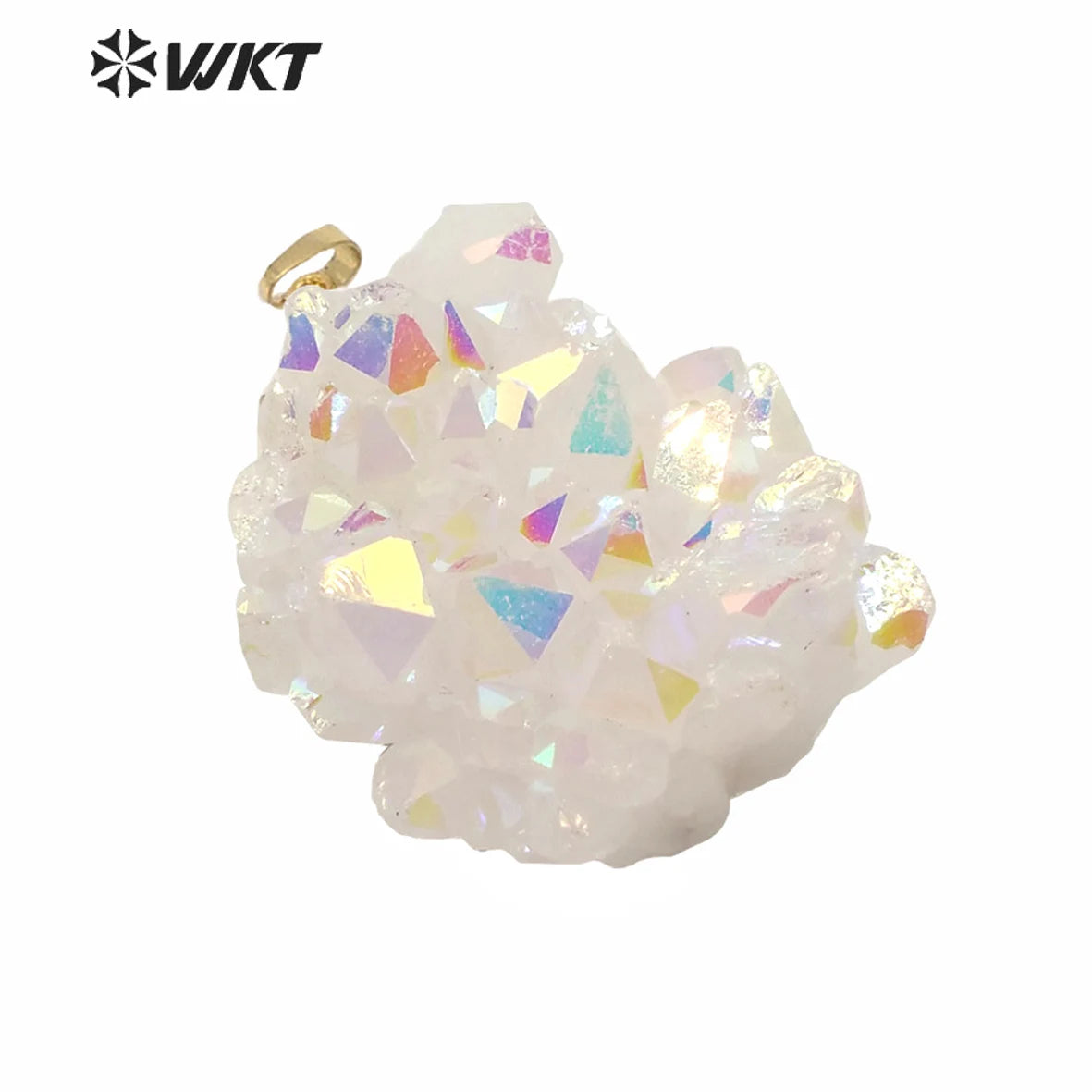 WT-P1561 Amazing rainbow Natural Aura Cluster Quartz Pendant One Single Hoop Druzy Cluster Quartz Angel Pendant MegaBDM