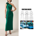 Custom Brand French-Style One Shoulder Sleeveless Satin Dress Flower Design Long Straight Gown Evening Dress
