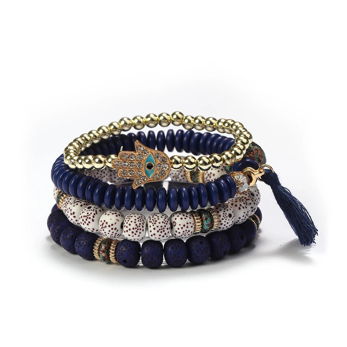 2025 Best Selling Charm Jewelry Bohemian  Eye Beaded Bracelets With Tassels Flat Acrylic Studded Bracelet