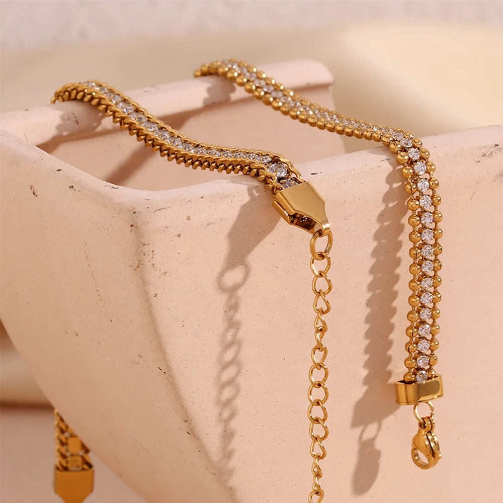Multilayer Zircon Chain Bracelet Beaded Chain Gold Plated Pulseras Y Brazaletes Waterproof Stainless Steel Jewelry