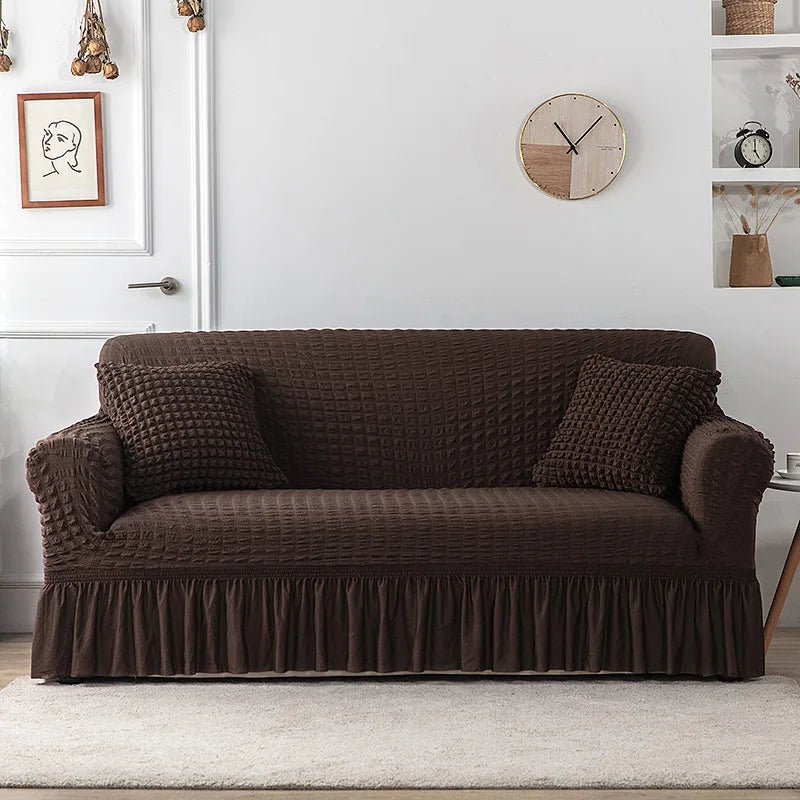 Custom Universal High Stretch Sofa Slipcover With Skirt Bubble Seersucker Sofa Cover