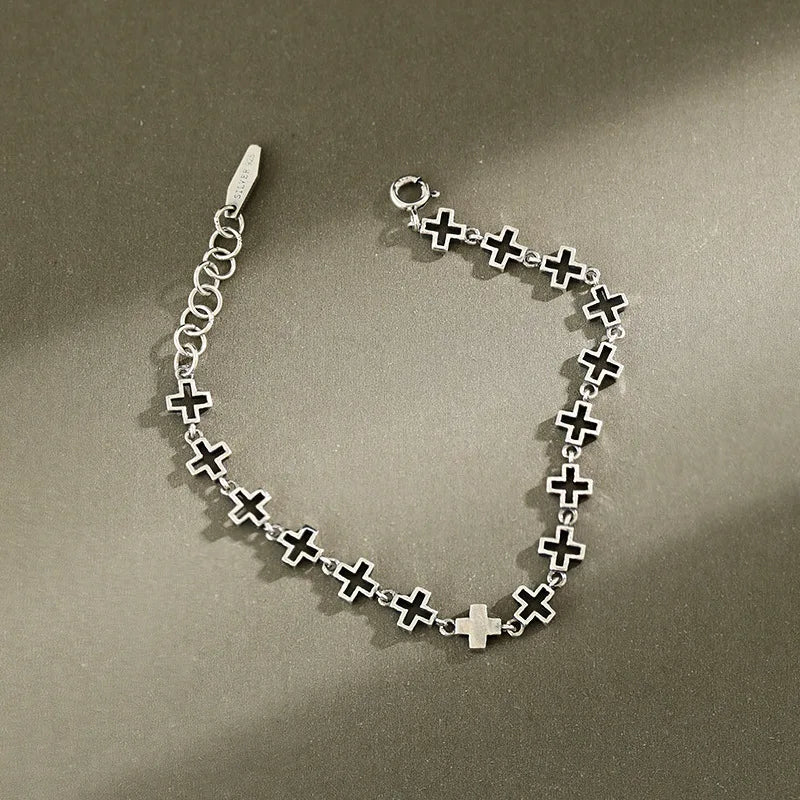 VIANRLA 925 Sterling Silver Jewelry Cross Pendant Chain Minimalist Bracelet for Woman
