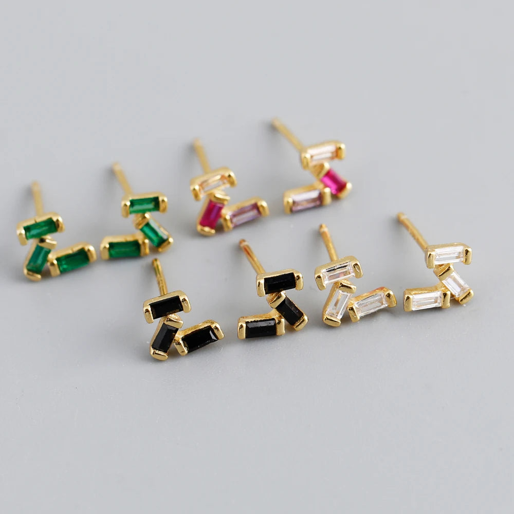Fashion 925 Sterling Silver Minimalist Rectangle Shape Green rainbow Stud Earring Jewelry 18K Gold Plated for Women Jewelry