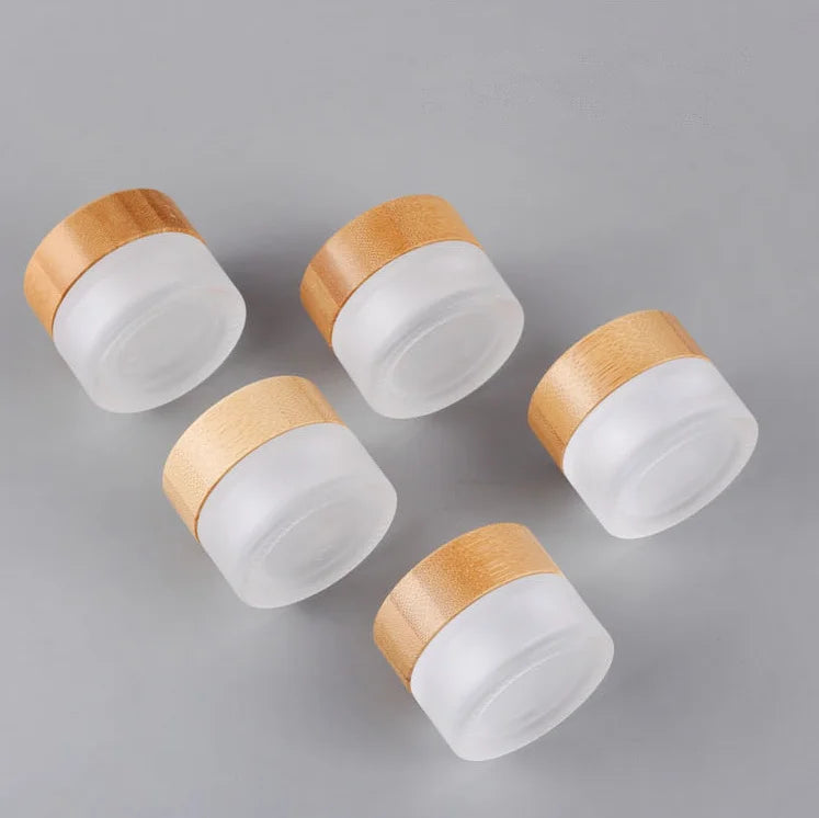 Custom Facial Skin Care Cosmetic Container 30g 50g Wood Bamboo Cap Glass Storage Cream Jar