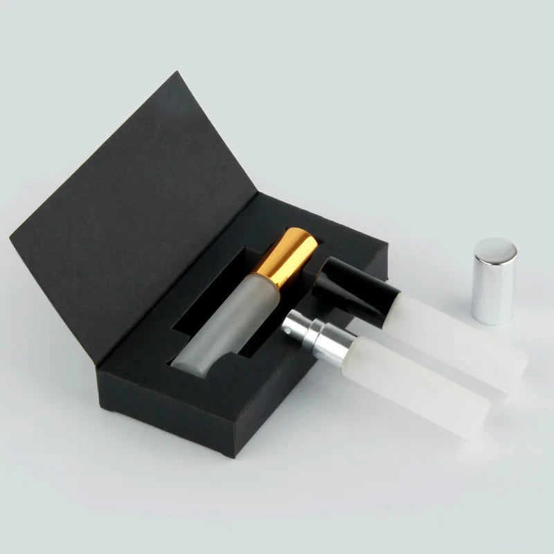 Wholesale 10ml Frosted Transparent Portable Refillable Perfume Spray Mini Glass Bottle with Paper Box Package