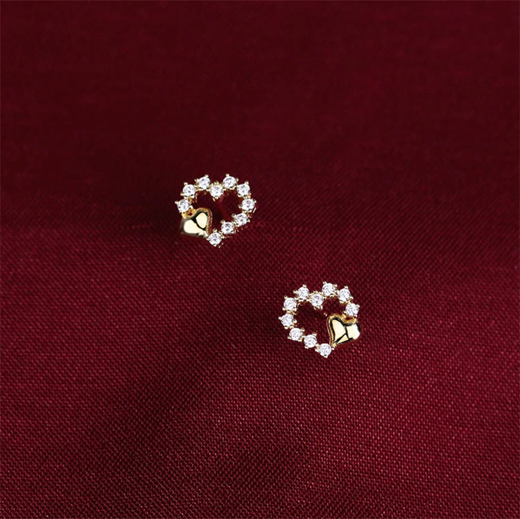 2025 Newest 5a Cubic Zircon Small Heart Gold Plating Stud Earrings