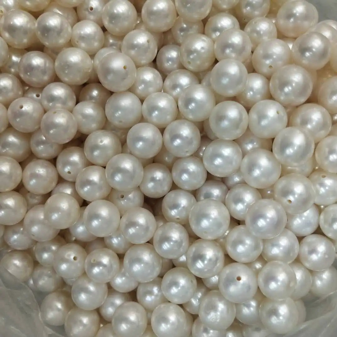 Wholesales DIY BEADS9-10 mm Perfect Round 100% Nature Freshwater Pearl With Half Holenature White Color