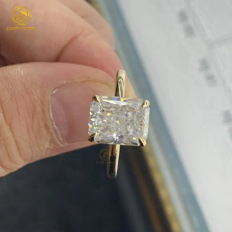 8x10mm Radiant Cut 4 Carat Moissanite Ring 925 Sterling Silver 18K Yellow Gold Plate Wedding Ring