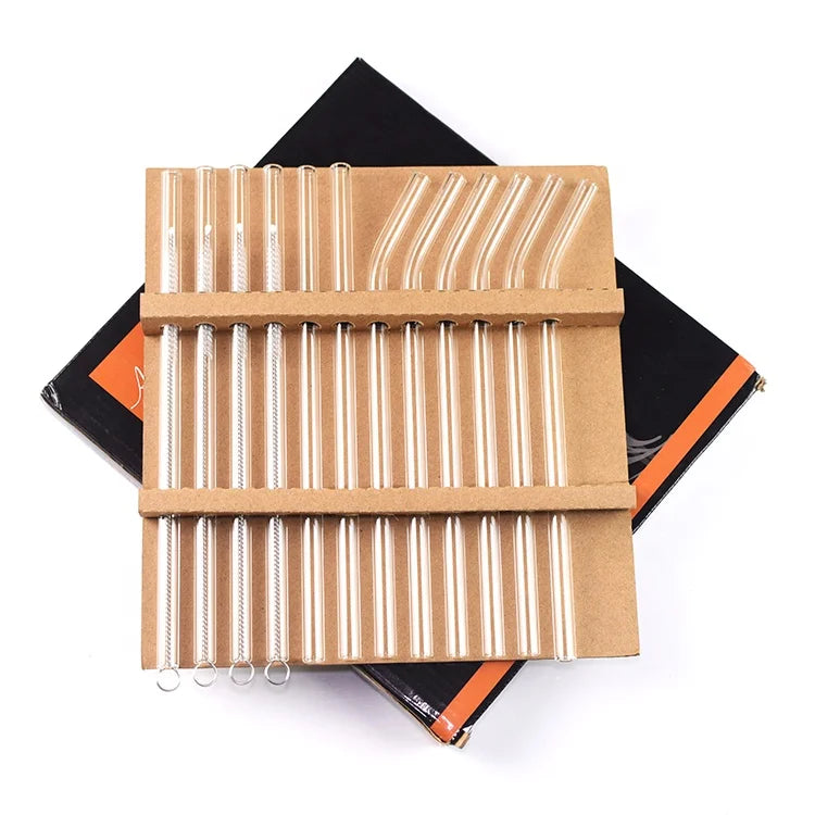 2021  New 9mm Diameter and 21.5cm Long Reusable Glass Straws Set