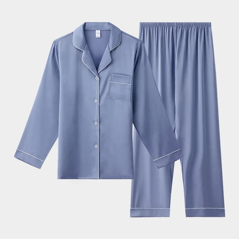 Satin Pajama Set for Women 2 Piece Silk Sleepwear Long Sleeve Loungewear Button-down Pajamas Set