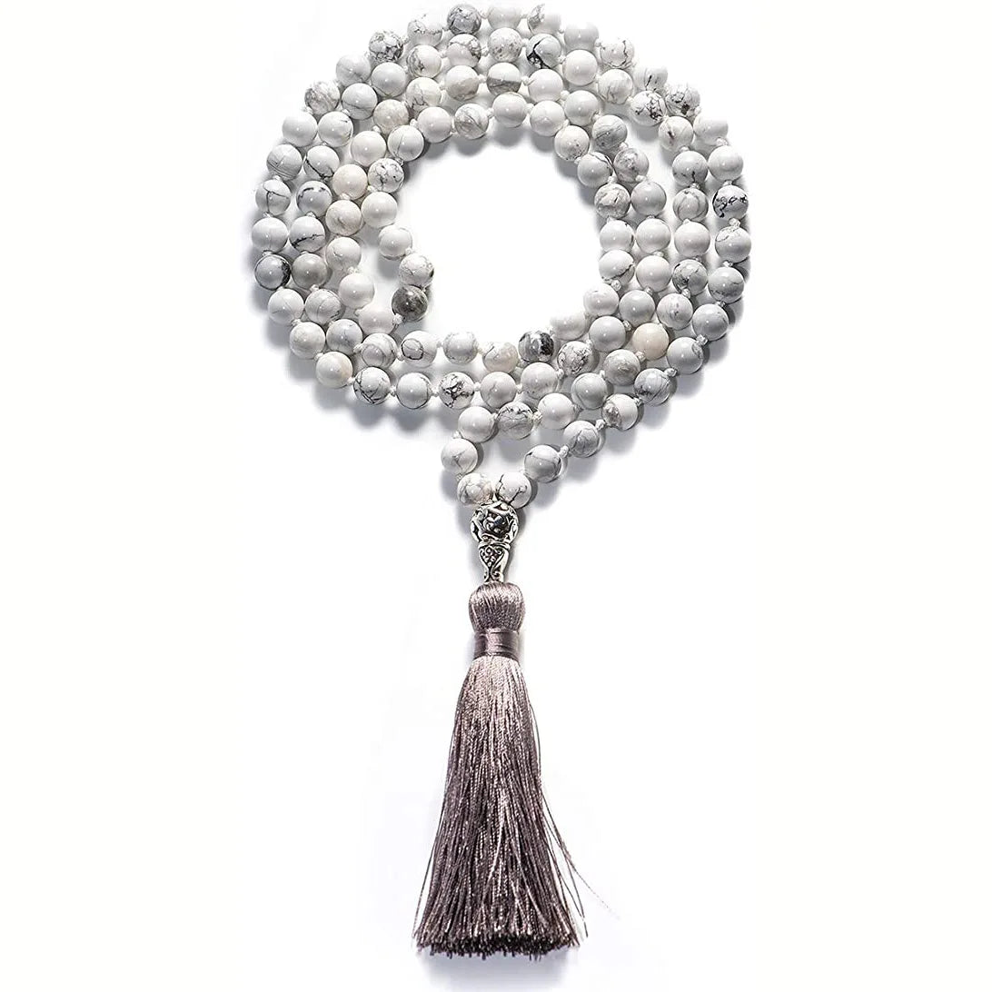 Muslim Tasbih Necklace 99pc Bead Healing Crystal Ayatul Kursi Necklaces Long Tassel 8mm Natural Stone Buddha Prayer  Necklace