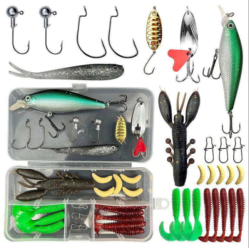 25/26/78pcs Mixed Fishing Lure Kit Soft and Hard Bait Kit Minnow Metal Jig Spoon Combo Accessories with Box for Bass Pike Crank MegaBDM