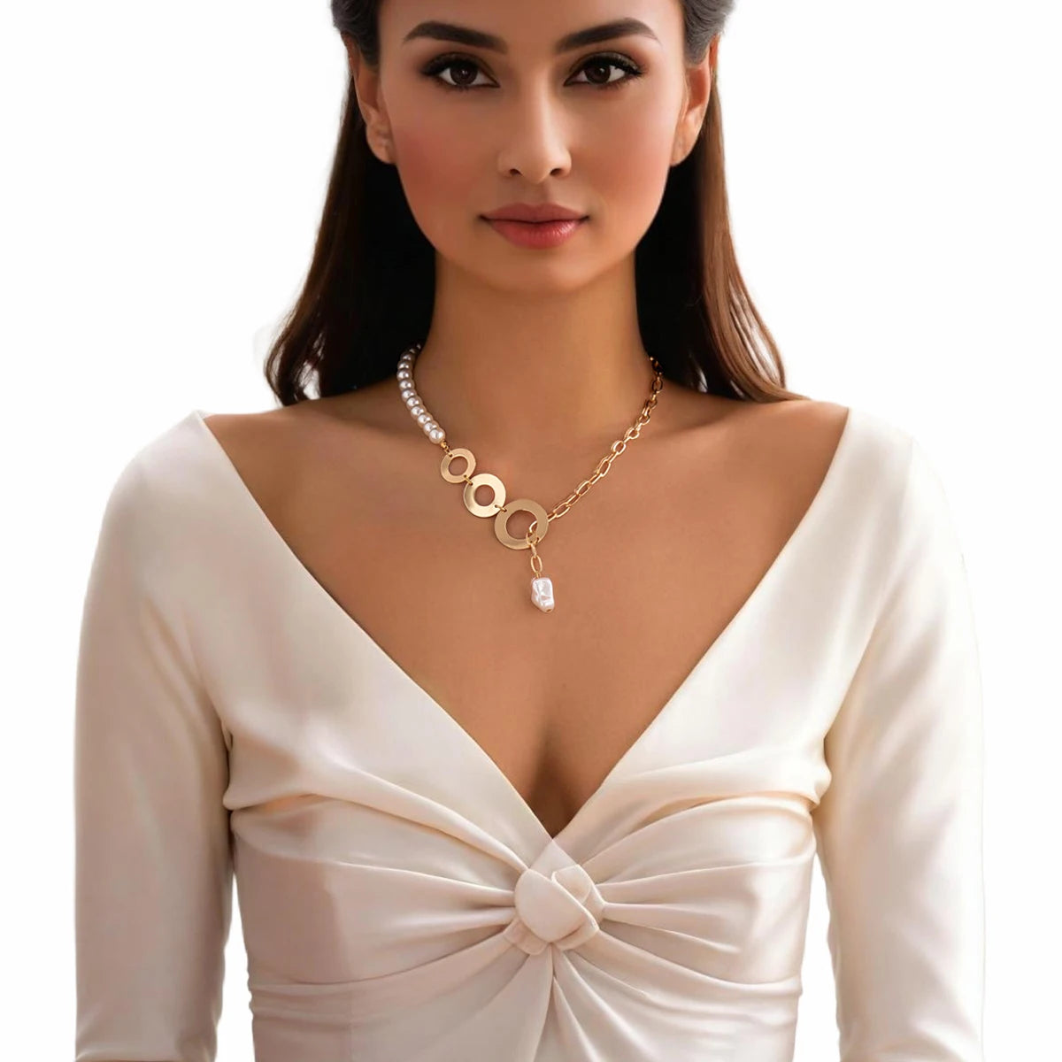 Charms Asymmetrical Chain with Pearl Pendant Necklaces for Women Trendy Ladies Daily Clavicle Chains Accessories on Neck Fashion
