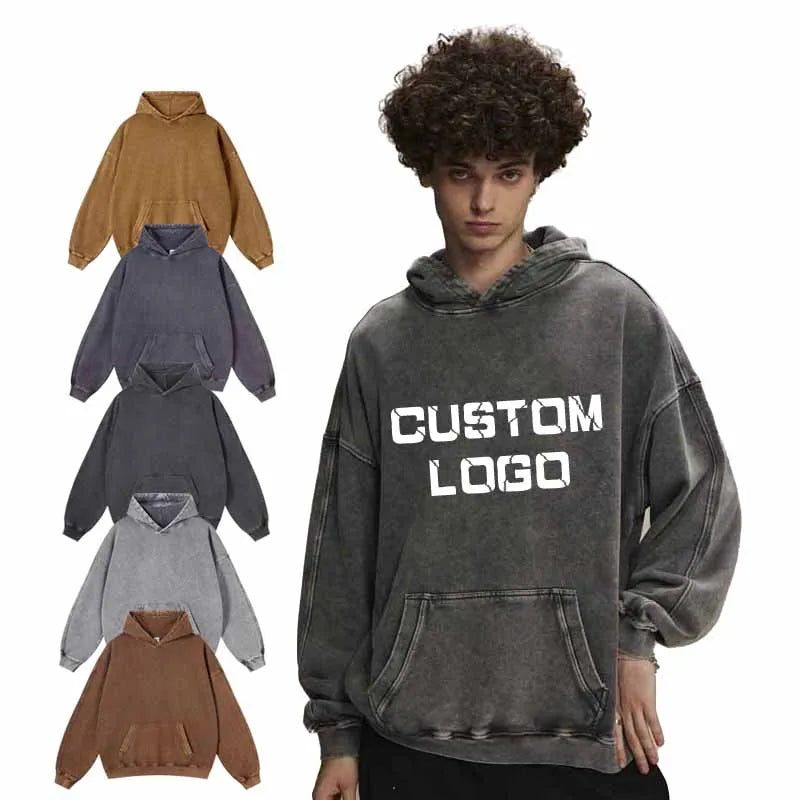 Oversize Vintage Wax Dyed 420G Men's Hoodie 100% Cotton Heavy Weight Loose Washed Tracksuits with Hood for Winter