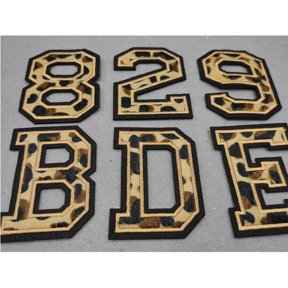 Wholesale Furry Iron on Patches 8CM RTS Letters Leopard Print Embroidery Trim Chenille Patch