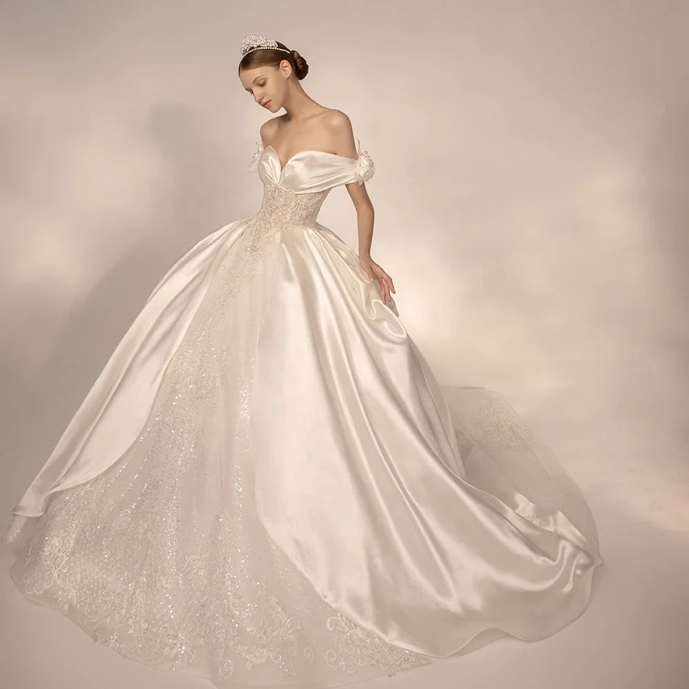 Jancember LSMX049 Chic Shiny Satin Ball Gown Wedding Dresses for Women
