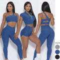 Asymmetrical Shoulder Strap Design Gym Clothing Seamless Yoga Set Scrunch Butt Seamless Yoga Shorts Sets Summer Set 4 Piece
