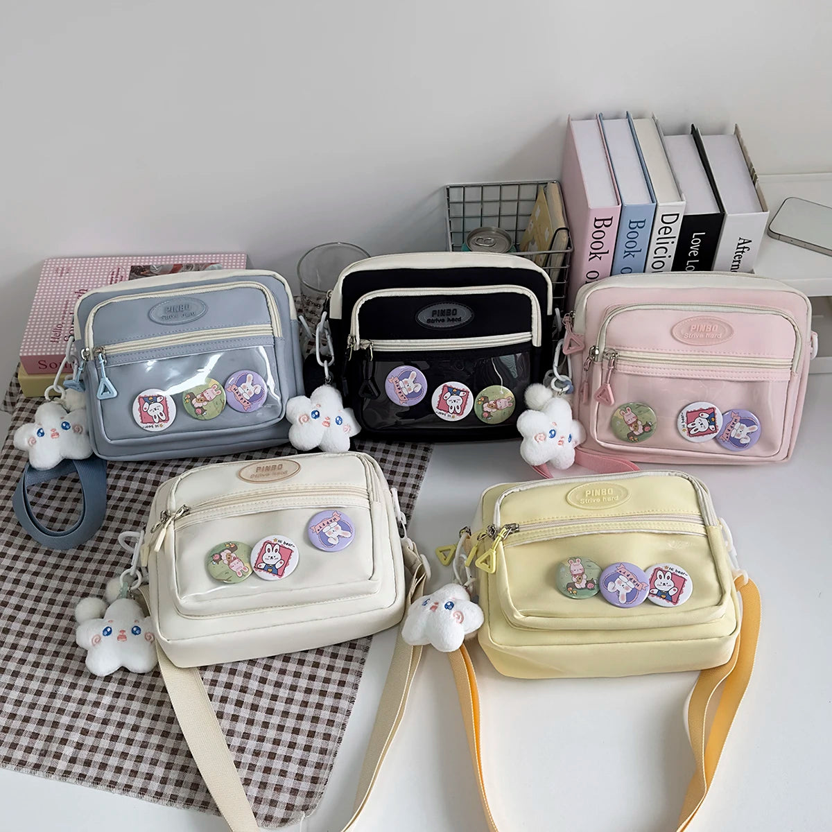 Fashionable Nylon Sweetheart Shoulder Bags for Women 2025 Trendy Small Square Crossbody Bag with Transparent Pocket