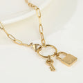 Hot Sale New Women Stainless Steel Clavicle Chain Necklace 18K Gold Plated Stainless Steel Key Lock Pendant Necklaces