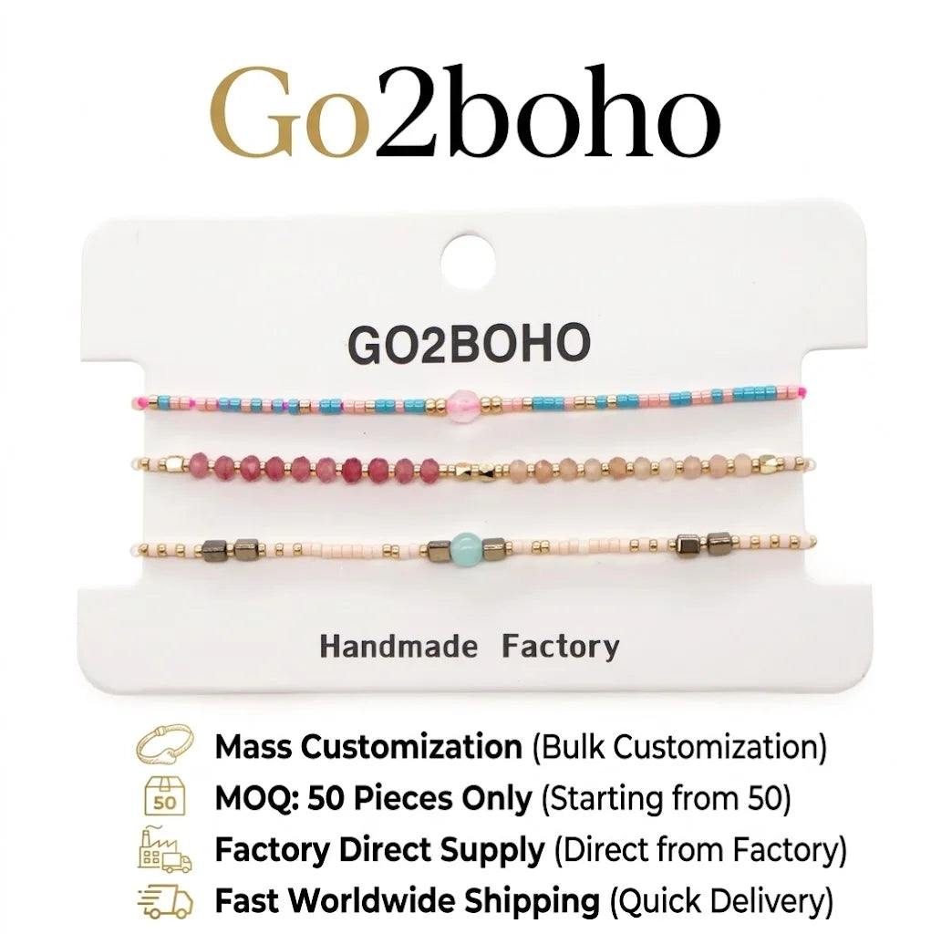 Go2BoHo Tiny Miyuki Seed Bead Geometric Trendy Dainty Bracelet Jewelry Set Fashion Pink Black Natural Stone Women's Bracelets