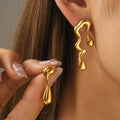 Stainless Steel Asymmetrical Flowing Drip Stud Earrings for Women Trendy Wholesale Waterproof Accessories on Ear Fashion Jewelry