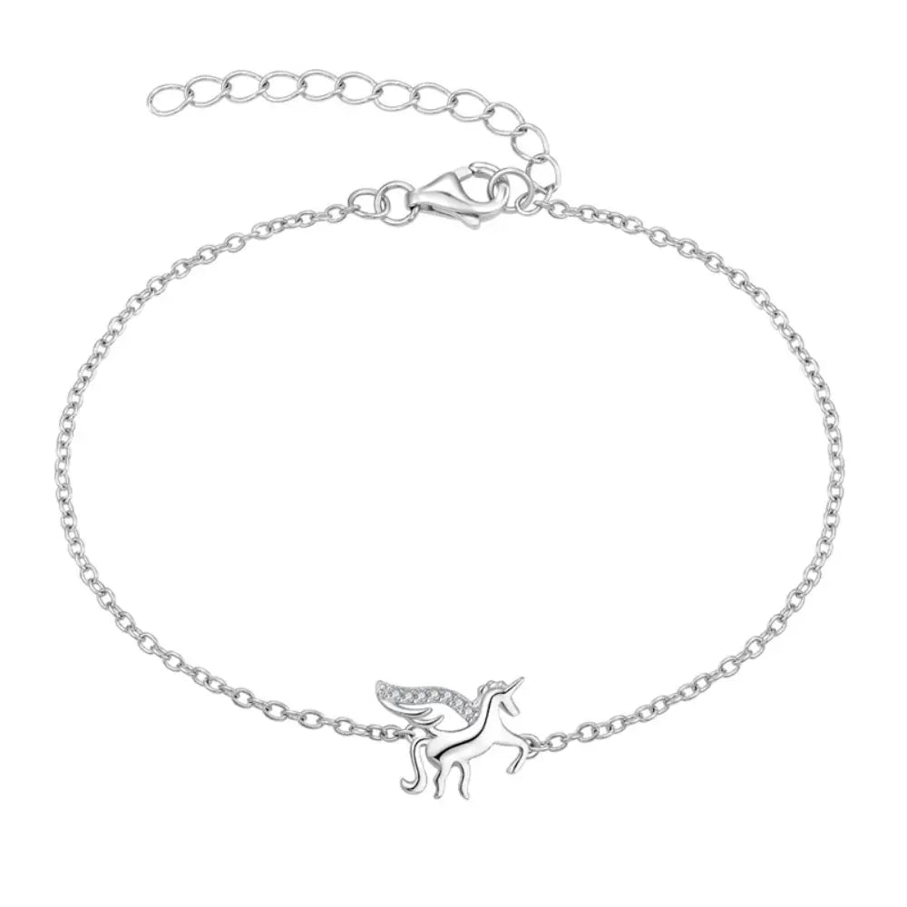 Hot Sale 925 Sterling Silver Unicorn Women Pop It Bracelet With White Zircon Girl Attractive Daily Valentine Christmas Gift