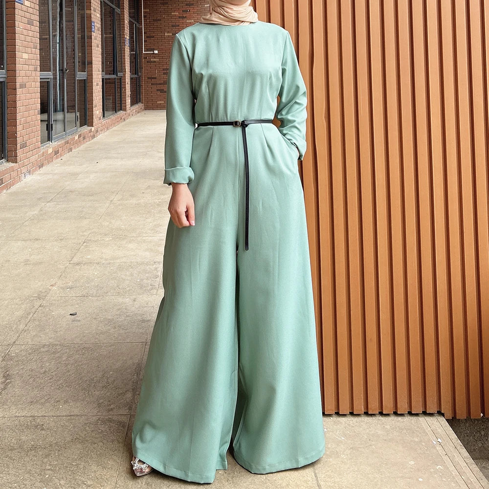 Loriya Latest Fashion Solid Color Wide Leg Jumpsuit for Women Modest Abaya Turkey Islamic Abaya Playsuit for  Girls