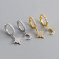 Isunni Diamond Zircon Gold Color Star Moon S925 Sterling Silver Earrings Ear Stud Earrings
