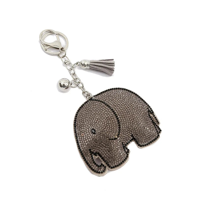 Wholesale Women Handbag Leather Pendant Accessories Cartoon Animal Cute Elephant Rhinestone Bling Crystal Keychain