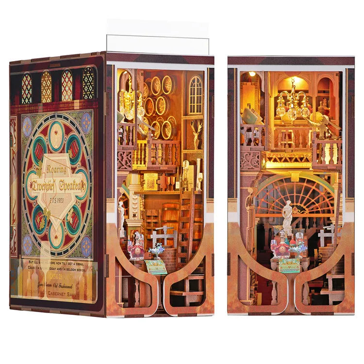 Minicity DIY Miniature Dollhouse Booknook Kit 3D Wooden Puzzle Bookend and LED Light Bookshelf Insert Mini Model for Decor