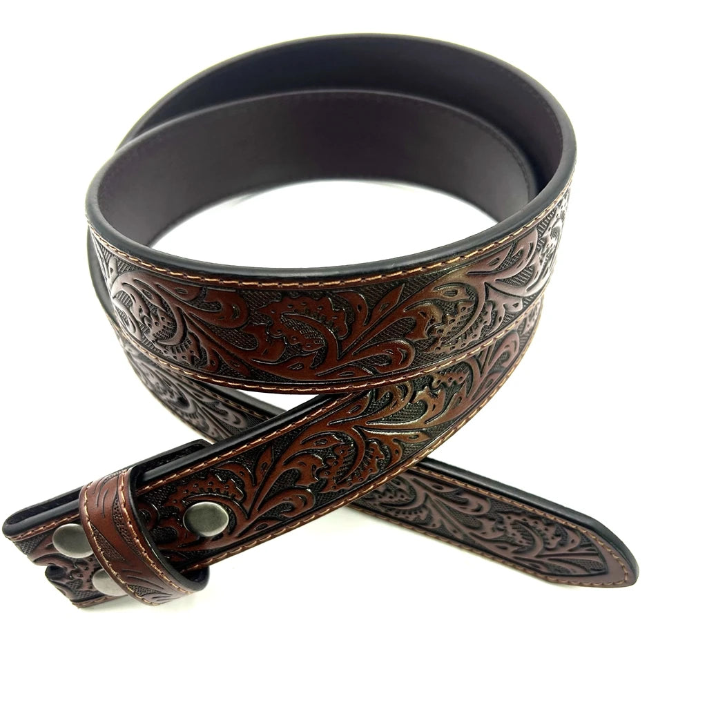 Adjustable High-end  Pure Genuine Men's Western Leather  Embossed Belts