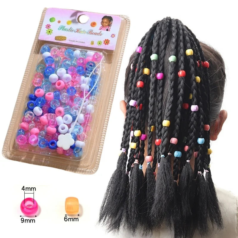 130pcs/box 6x9mm Acrylic Big Hole Pony Beads Fashion Hair Beads for Braids Kids Craft DIY Bracelet Accessories Necklace