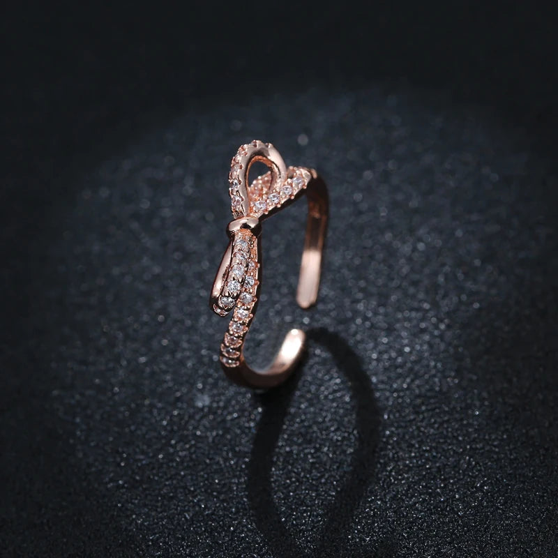 Wholesale Simple Design Jewelry Silver Open Adjustable  Bowknot Rings for Women