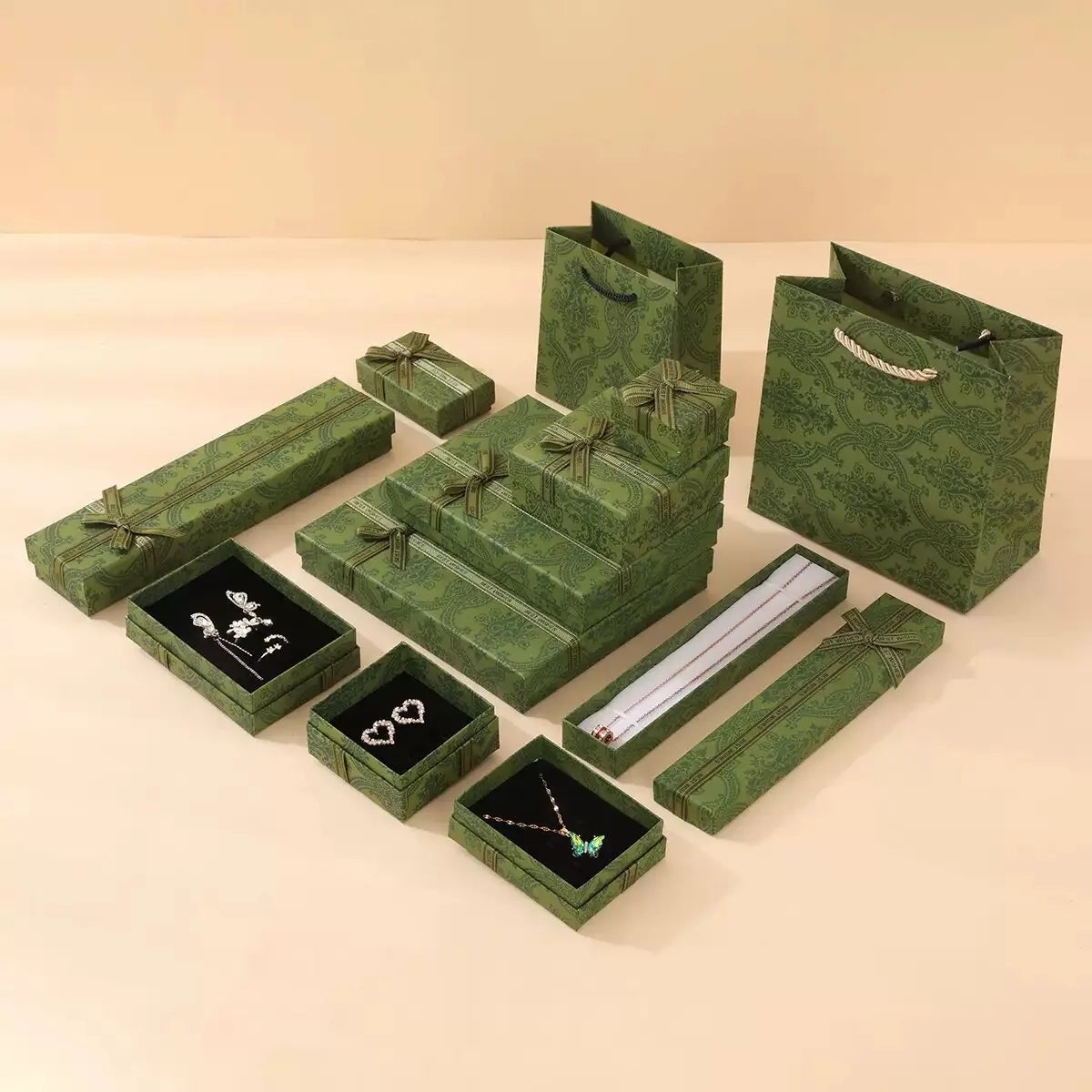 Engagement Wedding Jewelry Box Packaging Paper Green Purple Custom Gift Box Jewelry Necklace Earring Boxes