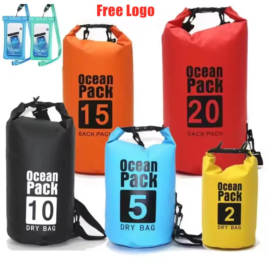 2L 3L 5L 8L 10L 15L 20L 30L 50L Boating Floating Hiking Kayak Wet Custom Logo Outdoor 500D PVC Waterproof Dry Bag