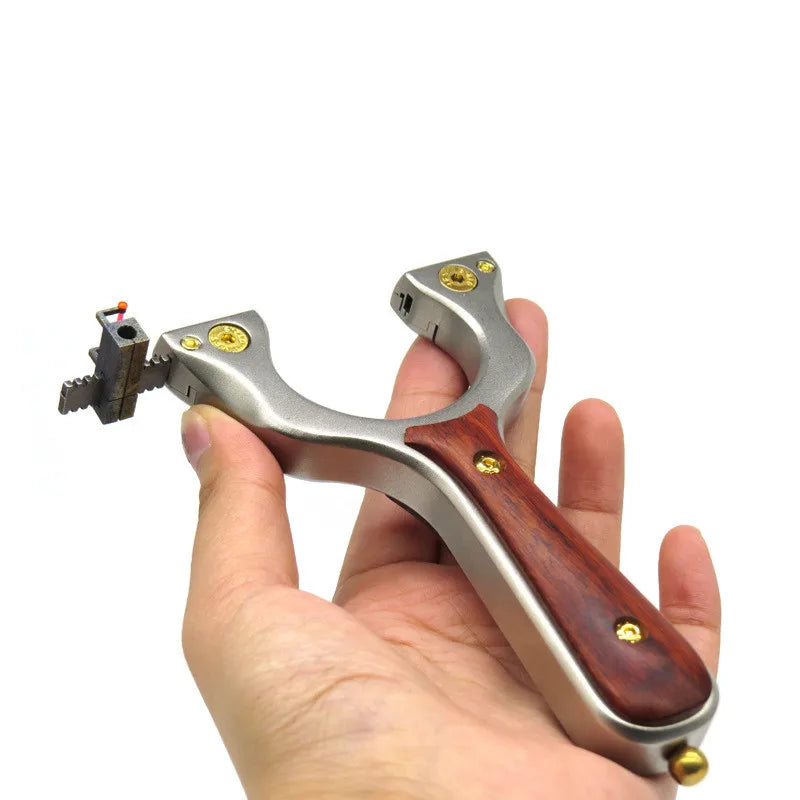 Stainless Steel One Fast Pressing Solid Wood Patch Flat Leather Free Tied Stainless Steel Outdoor Catapul Precision Slingshot
