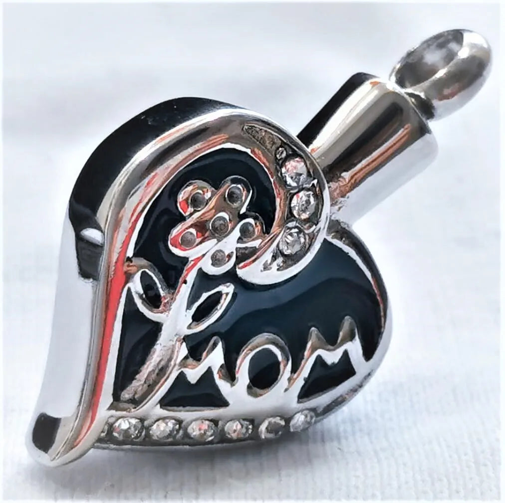 Flower MOM Heart Cremation Ash Keepsake Stainless Steel Mama Urn Necklace Pendant Holder Memorial Crystal Rose Enamel love Mom