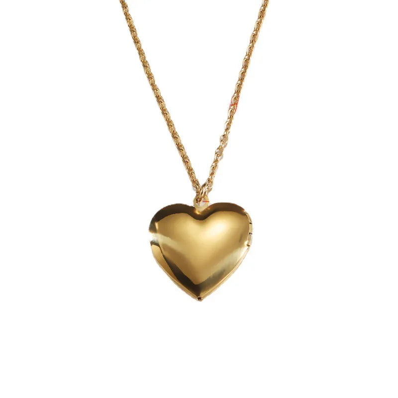 Heart Shaped DIY Picture Locket Pendant Polish Bright Stainless Steel Link Chain Necklaces FAMILY GIFTS Photo Box Necklace