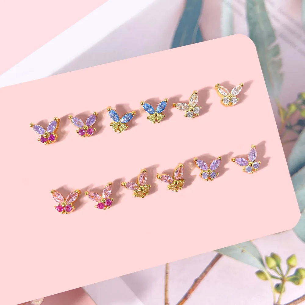 Foxi Fashion Jewelry 18k Gold Plated CZ Diamond Mini Butterfly Cute Stud Earrings