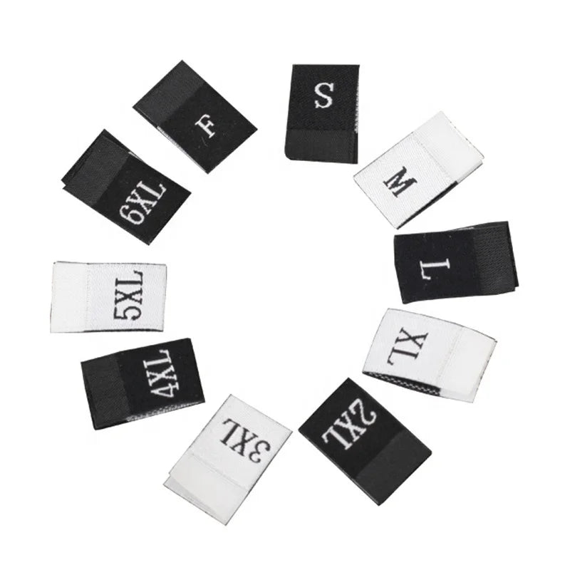 Low MOQ China Factory Best Selling Woven Label Fabric Clothing Size Label Tag Clothing for Garment