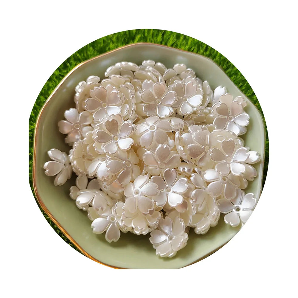 New Popular Artificial Pearl White Flower Beads 15MM 5-Petal Floral End Charms for DIY Earring Necklace Bracelet Jewelry Making