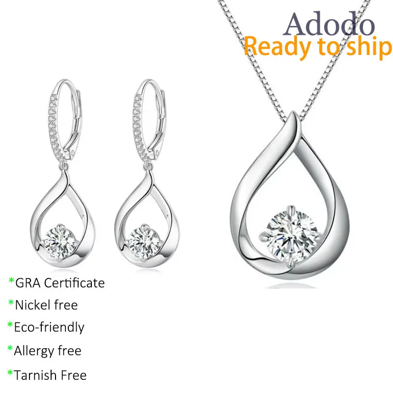 Fashion Classic S925 Silver Water Drop Jewelry Set Round Cut 1CT VVS1 GRA Moissanite Necklace and Earring Set for Women