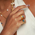 New Arrival Women Elegant Jewelry 18K Gold Plated Ring Stainless Steel Asymmetrical Open Five-point Star Zircon Rings