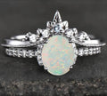 Elegance Engagement S925 Sterling Silver Yellow Gold Plated Natural Opal Ring Set