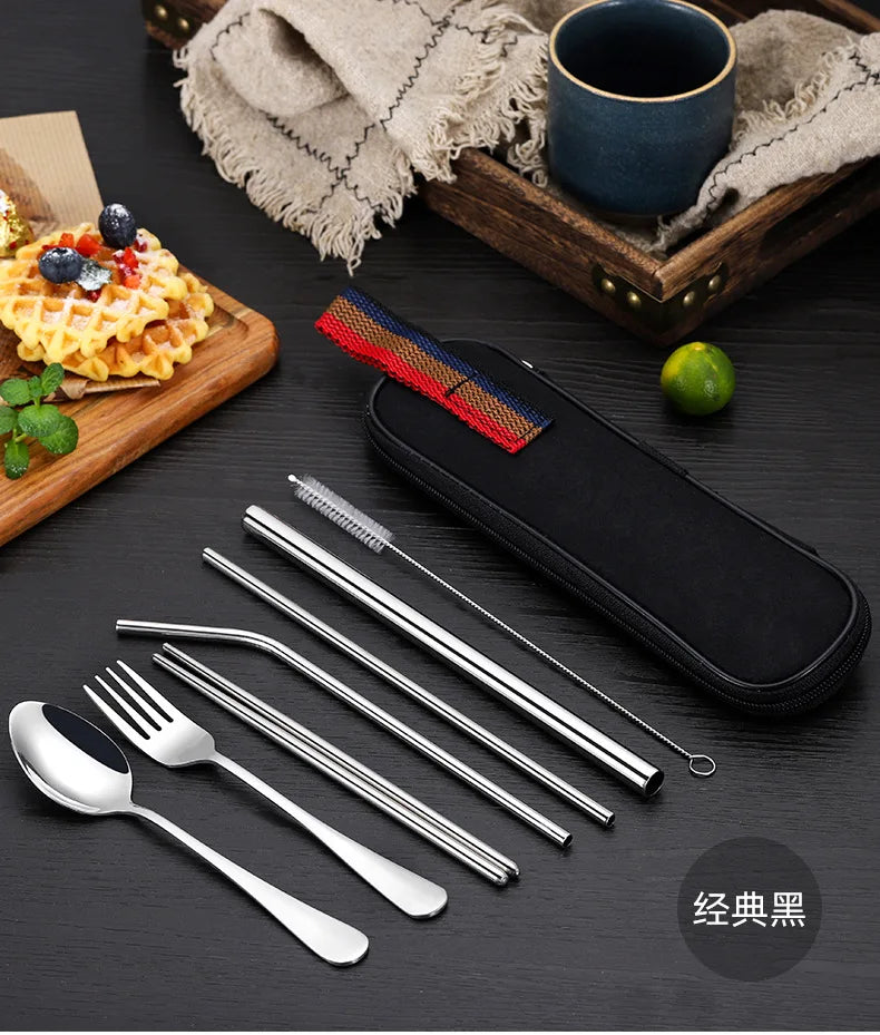Portable Colorful Stainless Steel Tableware 304 Stainless Steel Cutlery  Set
