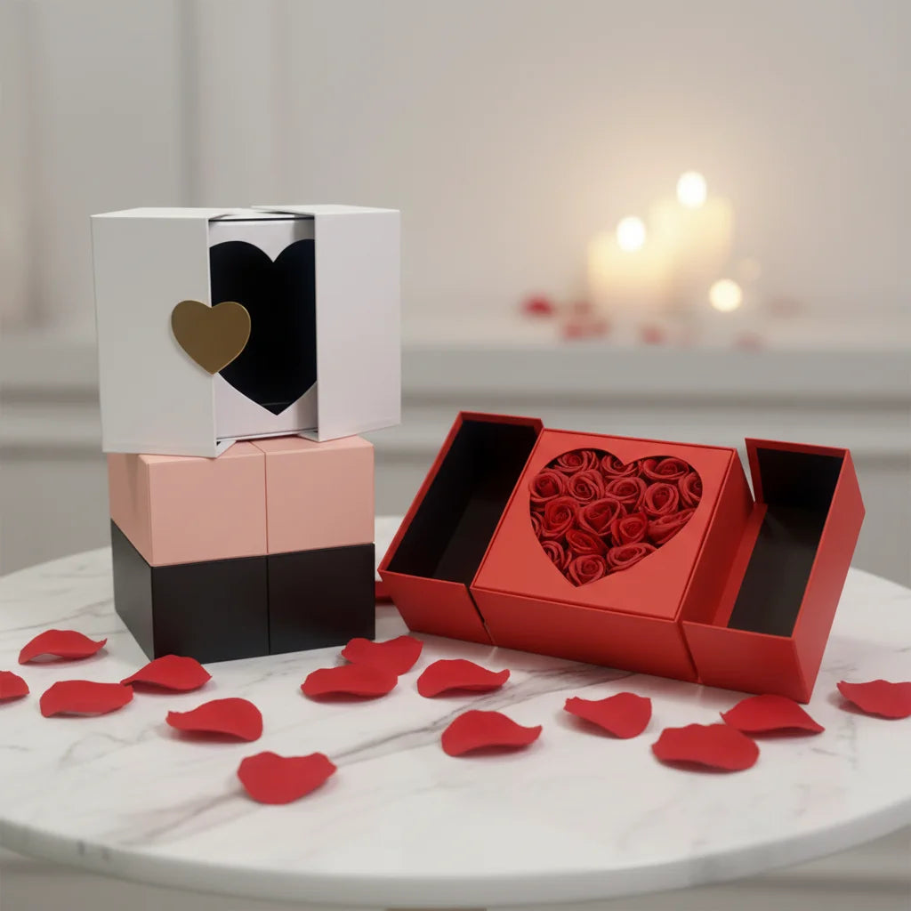 Creative Square Double Flip Flower Gift Box Inner Heart-shaped Flower Box Gift Packaging Box for Valentine's Day